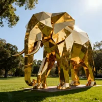 Geometric Gold Elephant Sculpture