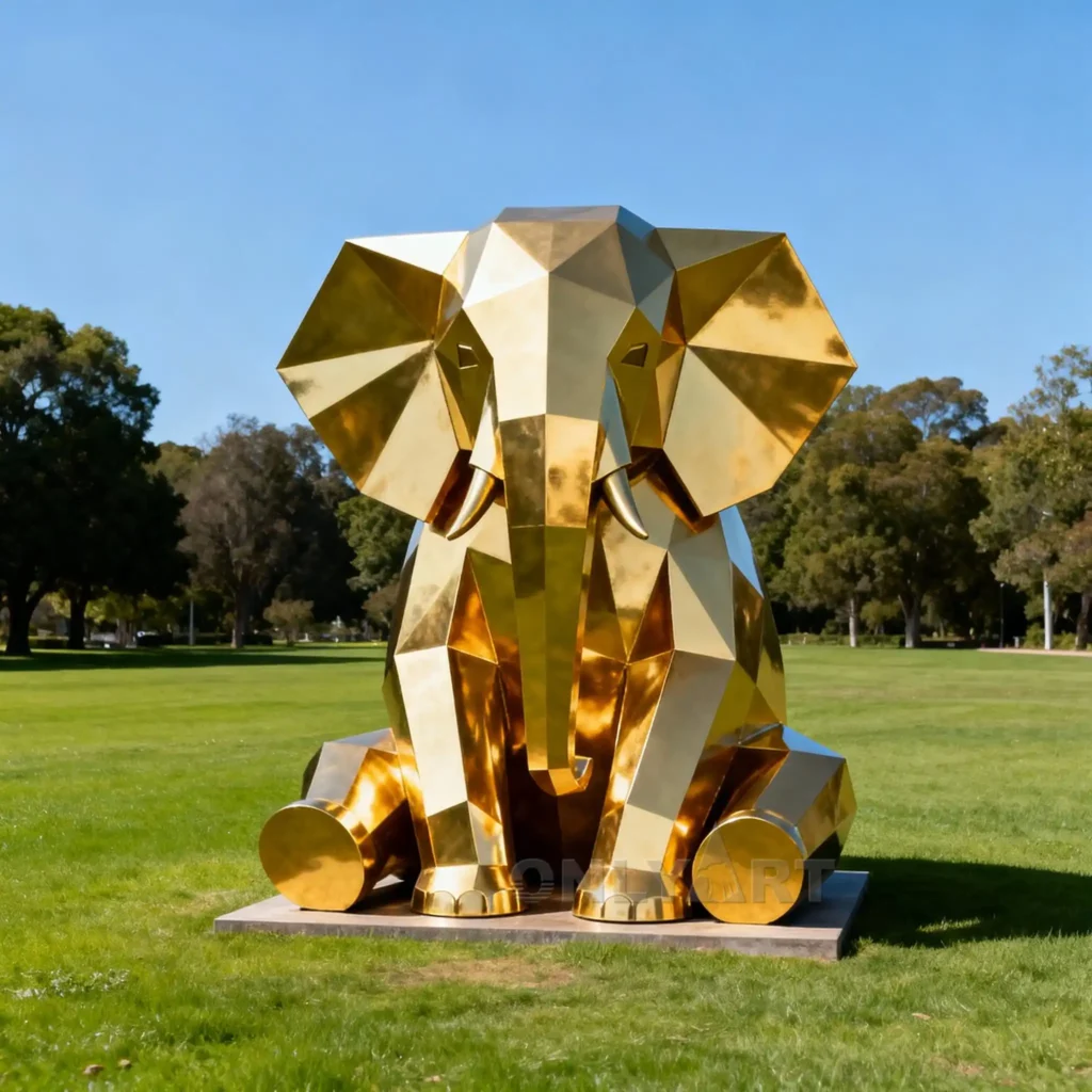 Geometric Gold Metal Steel Elephant Sculpture