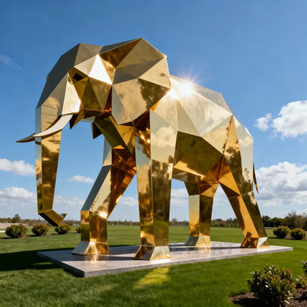 Geometric Gold Plated Elephant Statue