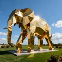 Geometric Gold Plated Elephant Statue