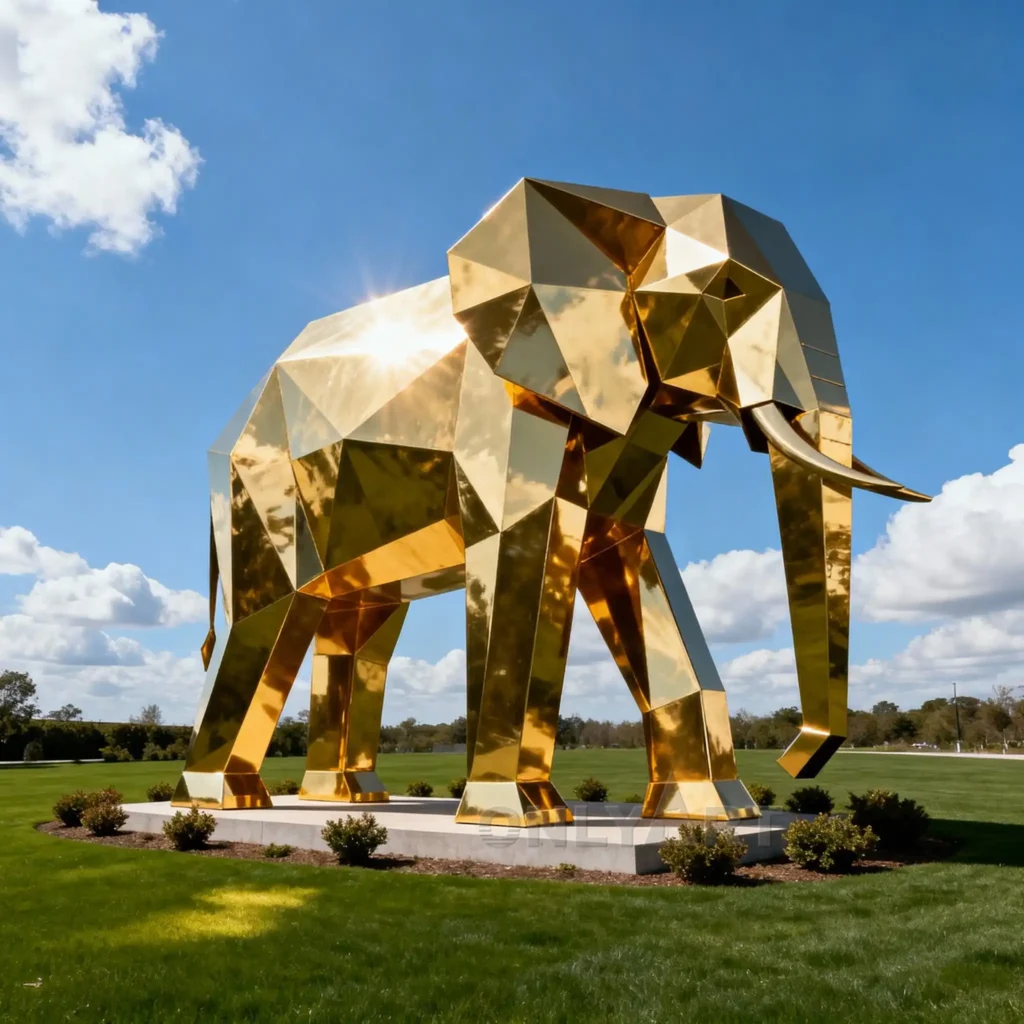 Geometric Large Gold Elephant Statue