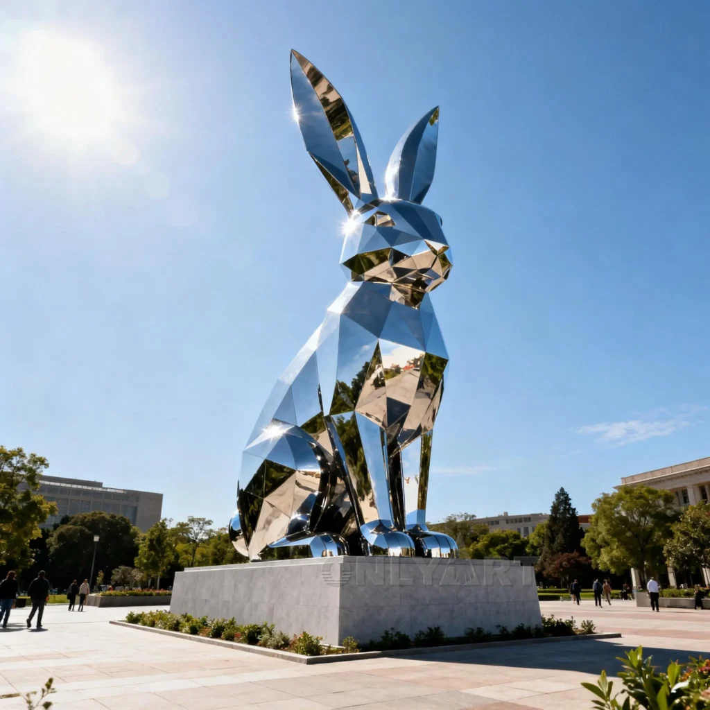Geometric Metal Bunny Sculpture