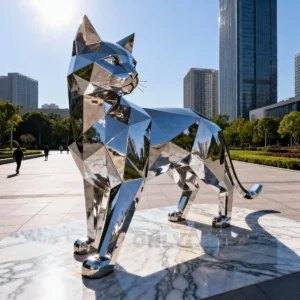Geometric Metal Cat Art Sculpture