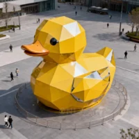 Geometric Metal Large Rubber Duck Sculpture