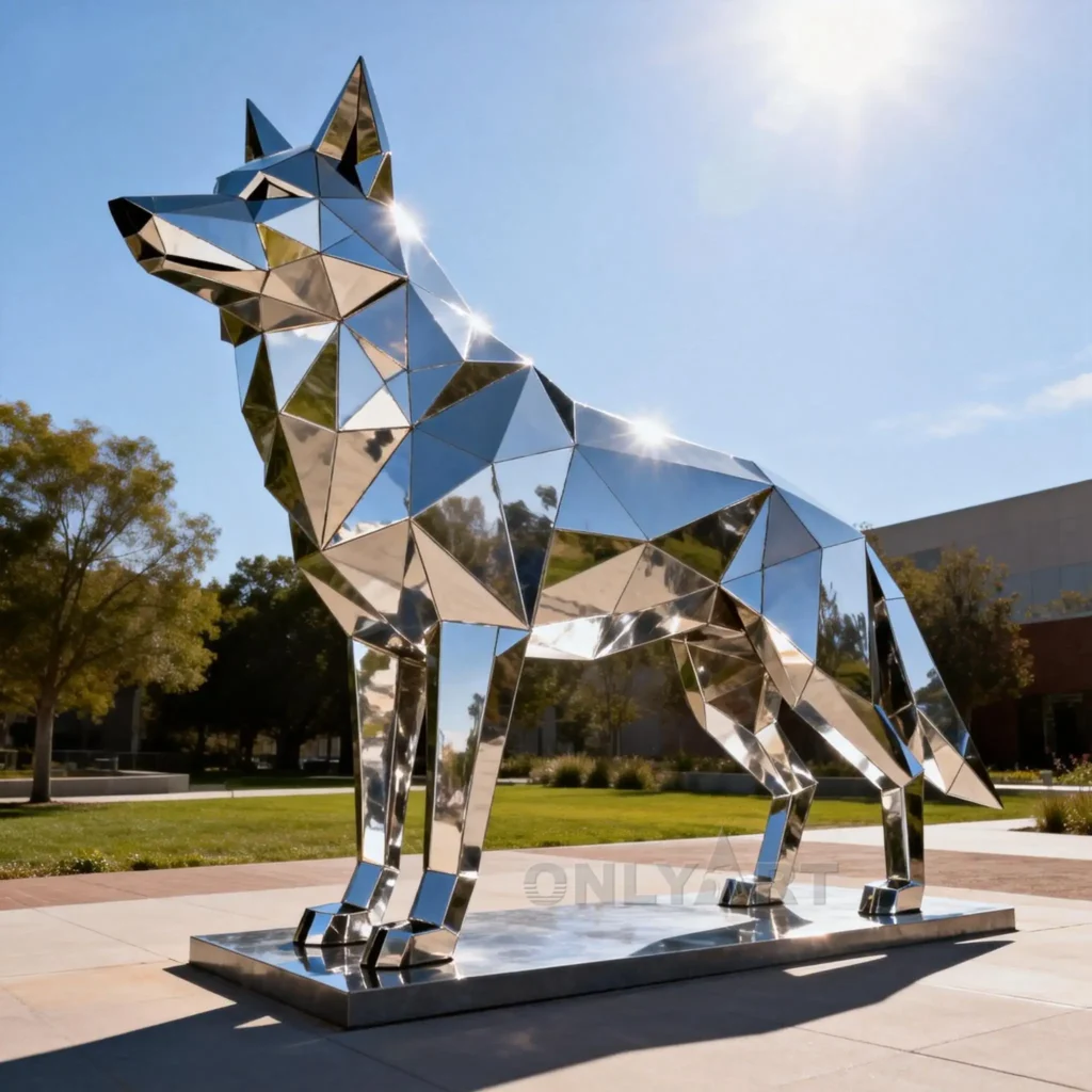 Geometric Metal Life Size Wolf Statue