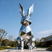 Geometric Metal Rabbit Sculpture