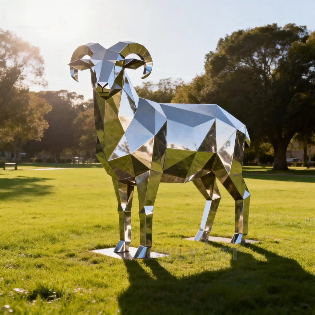Geometric Metal Sheep Lawn Statue
