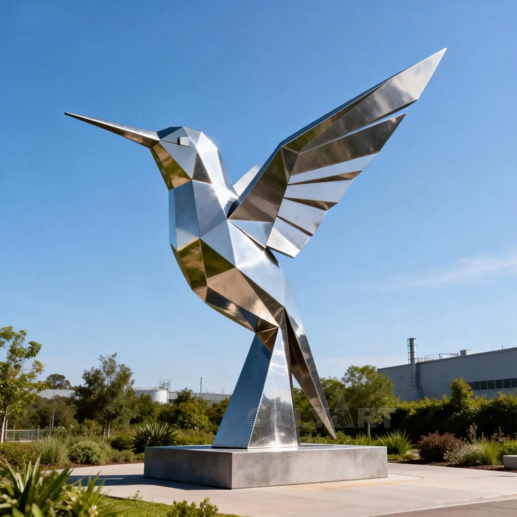 Geometric Outdoor Hummingbird Statue