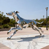 Geometric Running Stainless Steel Dog Statue