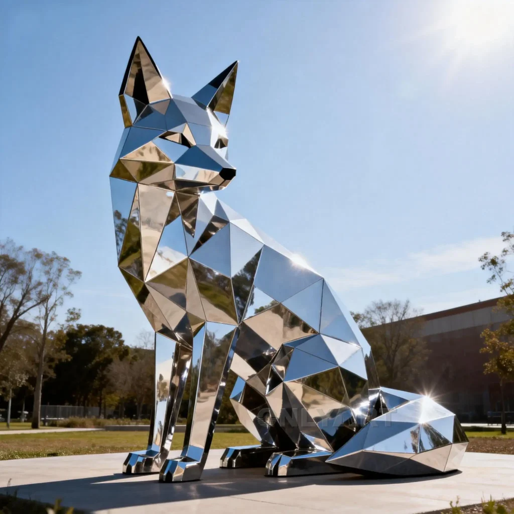 Geometric Sitting Fox Garden Statue