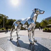 Geometric Stainless Steel Dog Sculpture