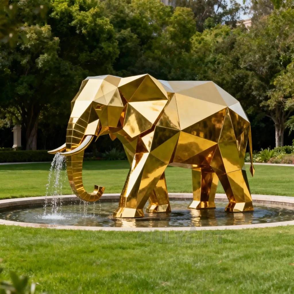 Geometry Gold Elephant Garden Fountain