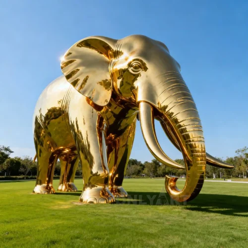 Gold Big Elephant Statue For Home Entrance - Metal Sculpture