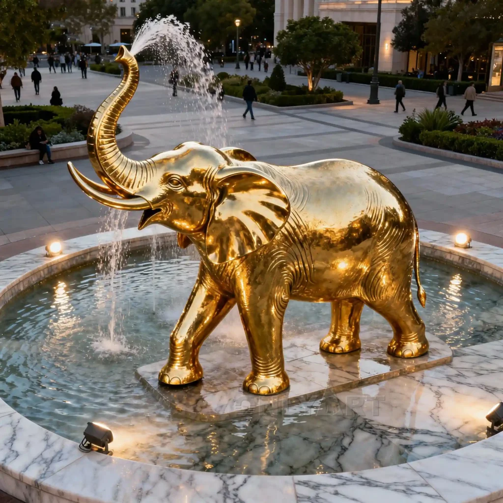 Gold Elephant Outdoor Water Fountain