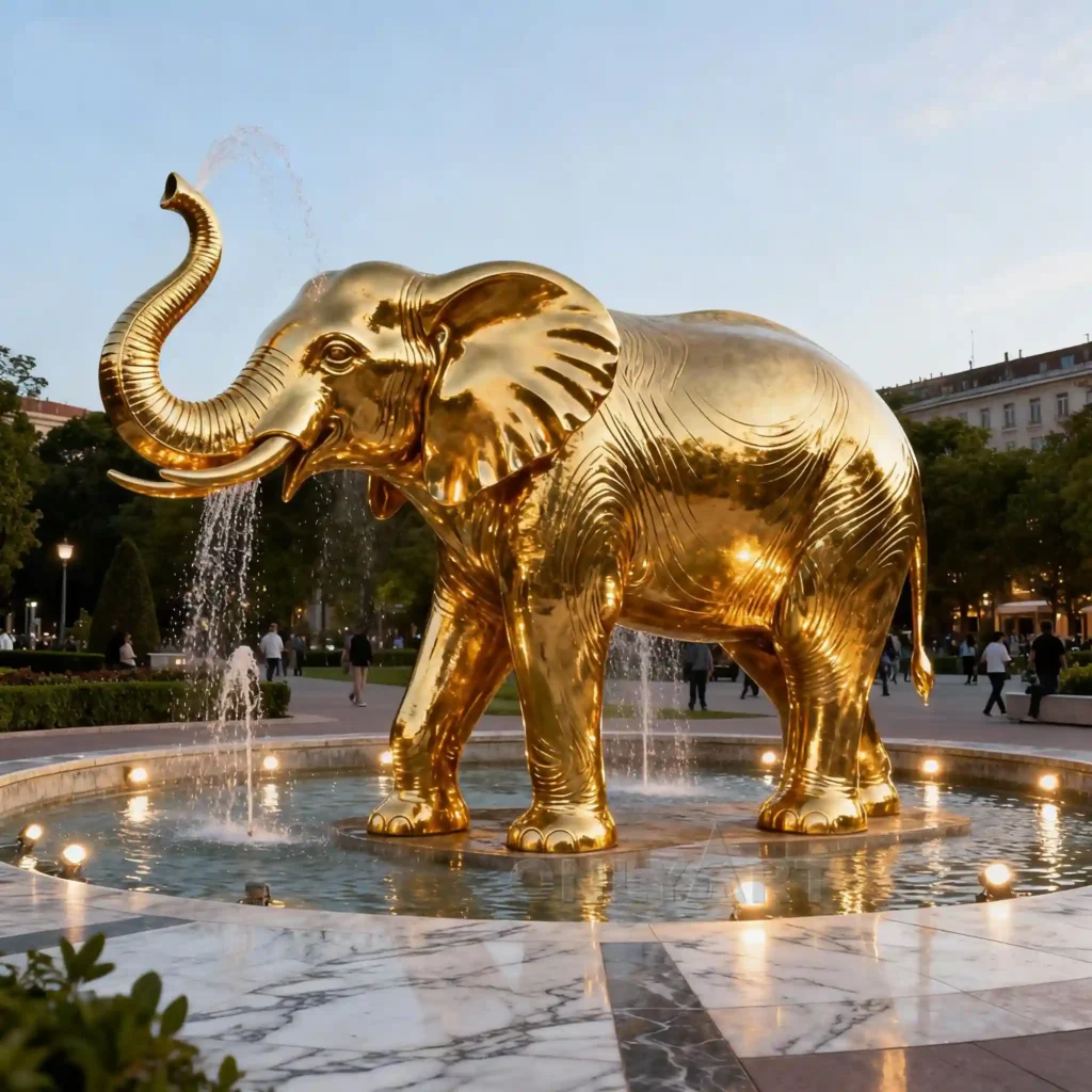 Gold Elephant Water Fountain Outdoor
