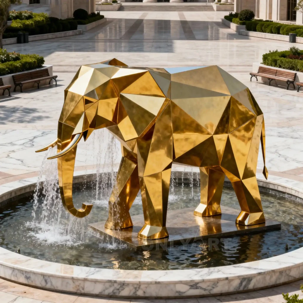 Gold Geometry Elephant Garden Water Fountain