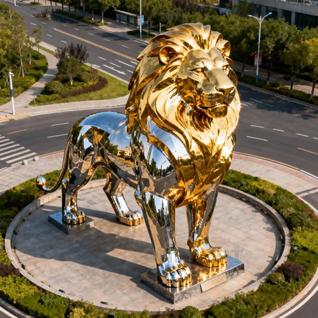 Gold Walking Lion Statue