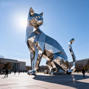 Large Cat Statue Geometric Garden Decor