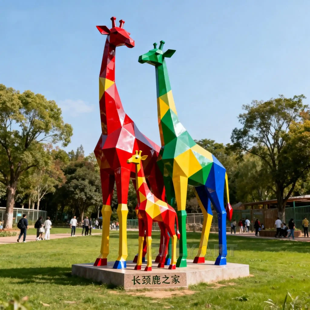 Large Colorful Giraffe Family Statue