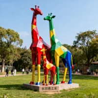 Large Colorful Giraffe Family Statue