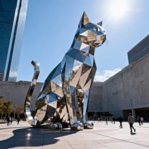 Large Geometric Cat Statue For Park