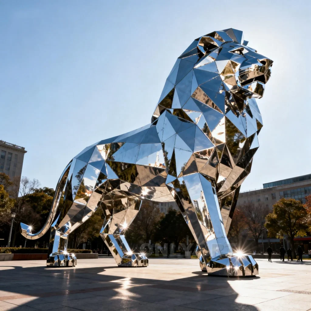 Large Geometric Outdoor Lion Statue