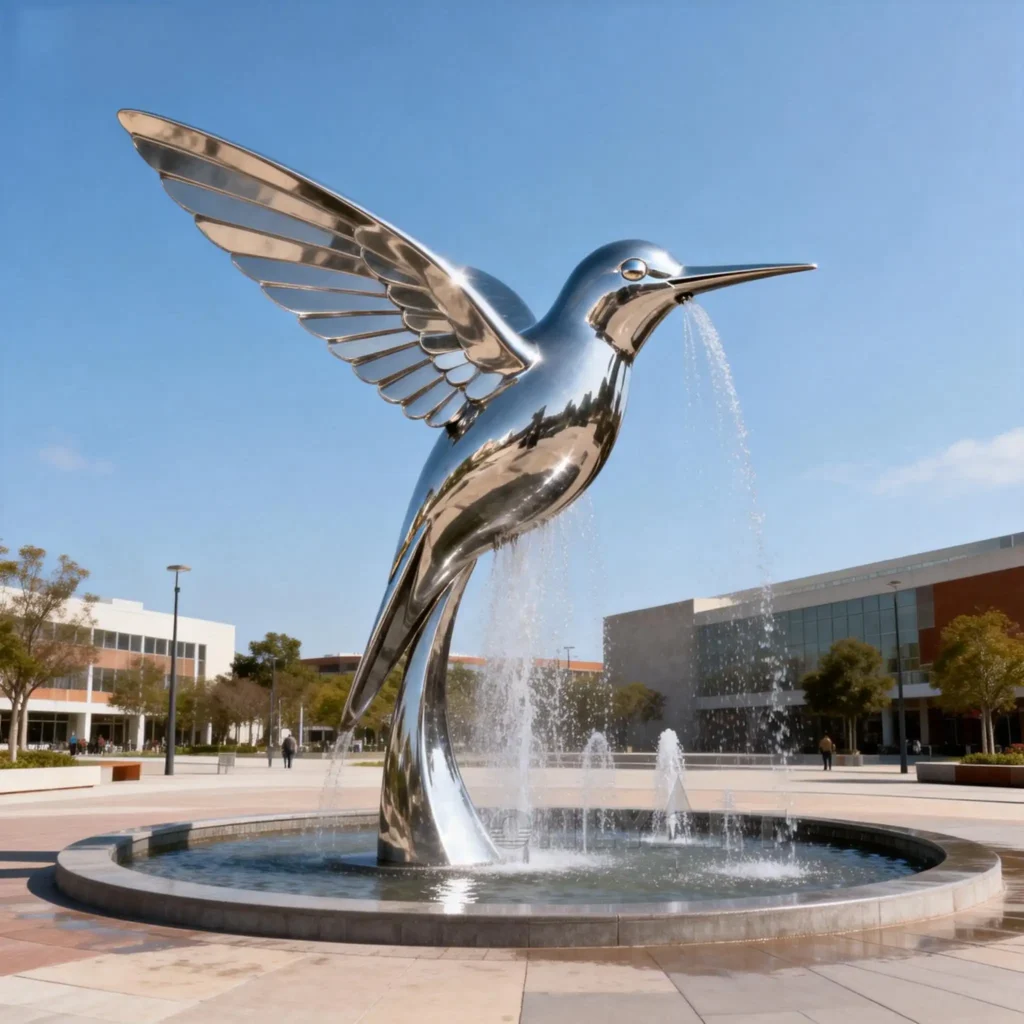 Large Metal Hummingbird Water Fountain