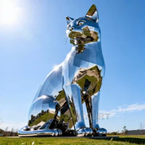 Large Metal Sitting Cat Sculpture For Garden
