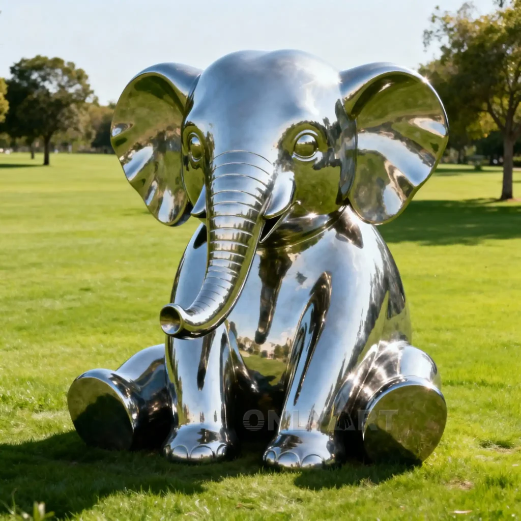 Life Size Mirror Elephant Statue