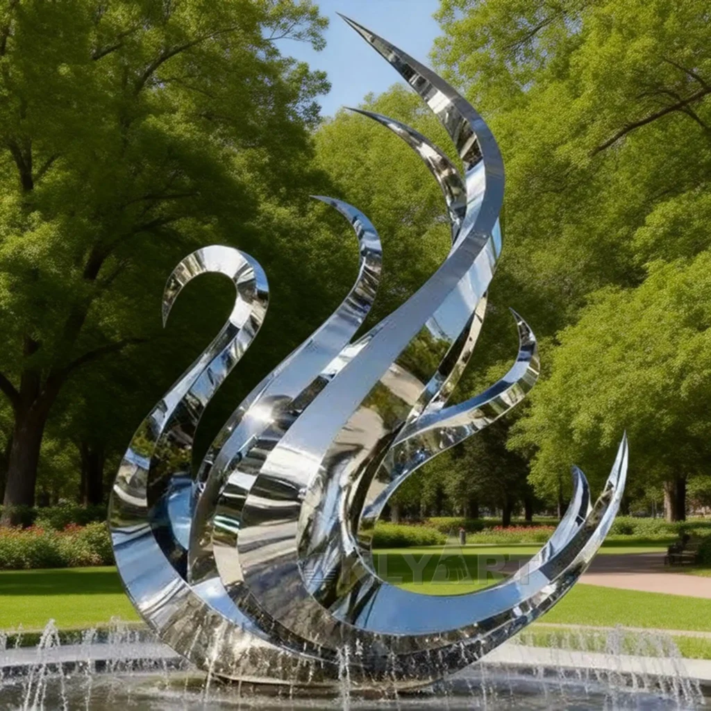 Metal Abstract Garden Swan Statue For Sale