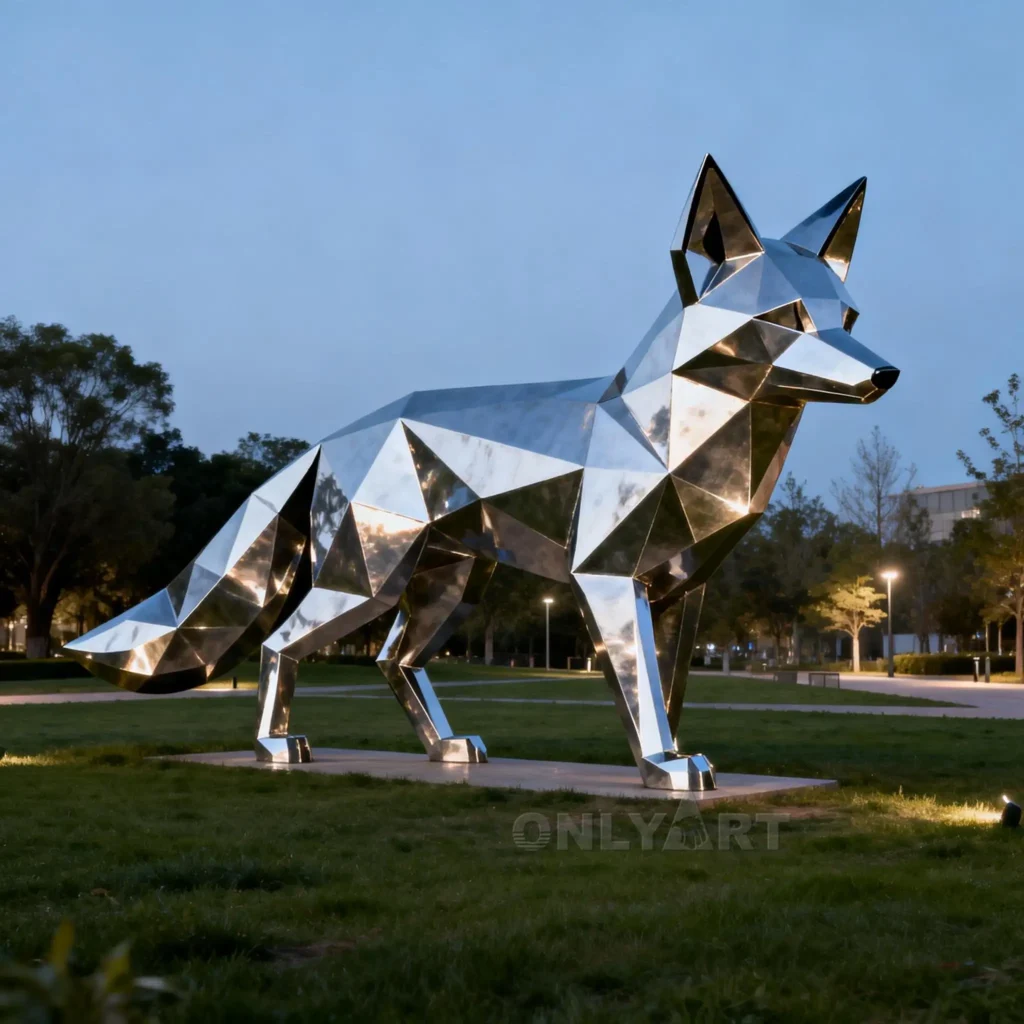 Metal Geometric Fox Statue