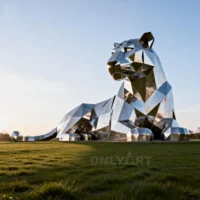 Metal Geometric Tiger Sculpture For Sale