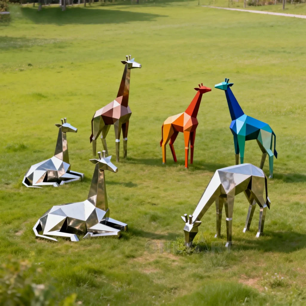 Metal Giraffe Garden Sculpture
