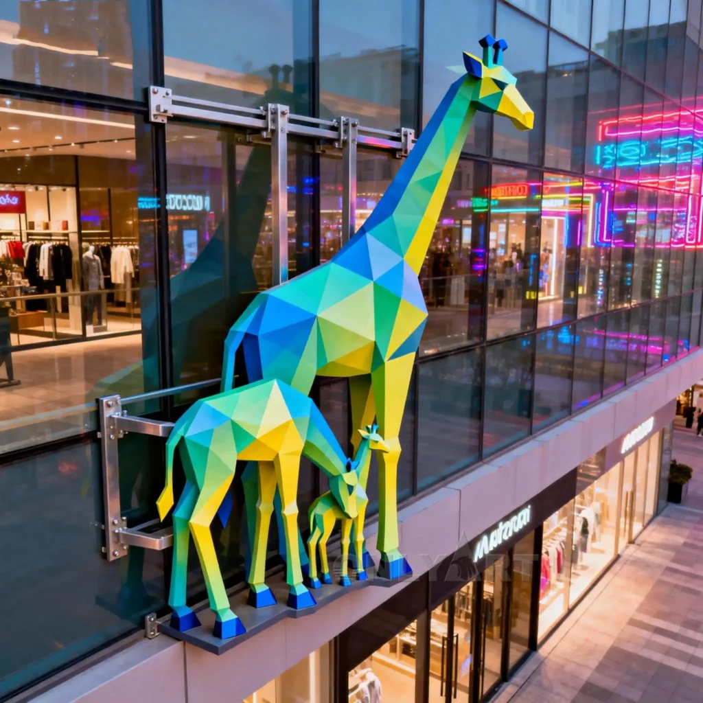 Metal Green Giraffe Sculpture