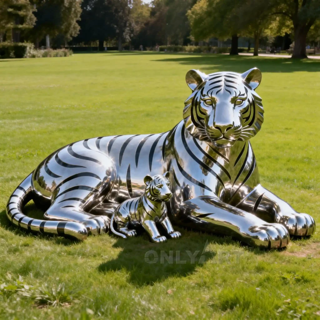 Metal Tiger Family Statue