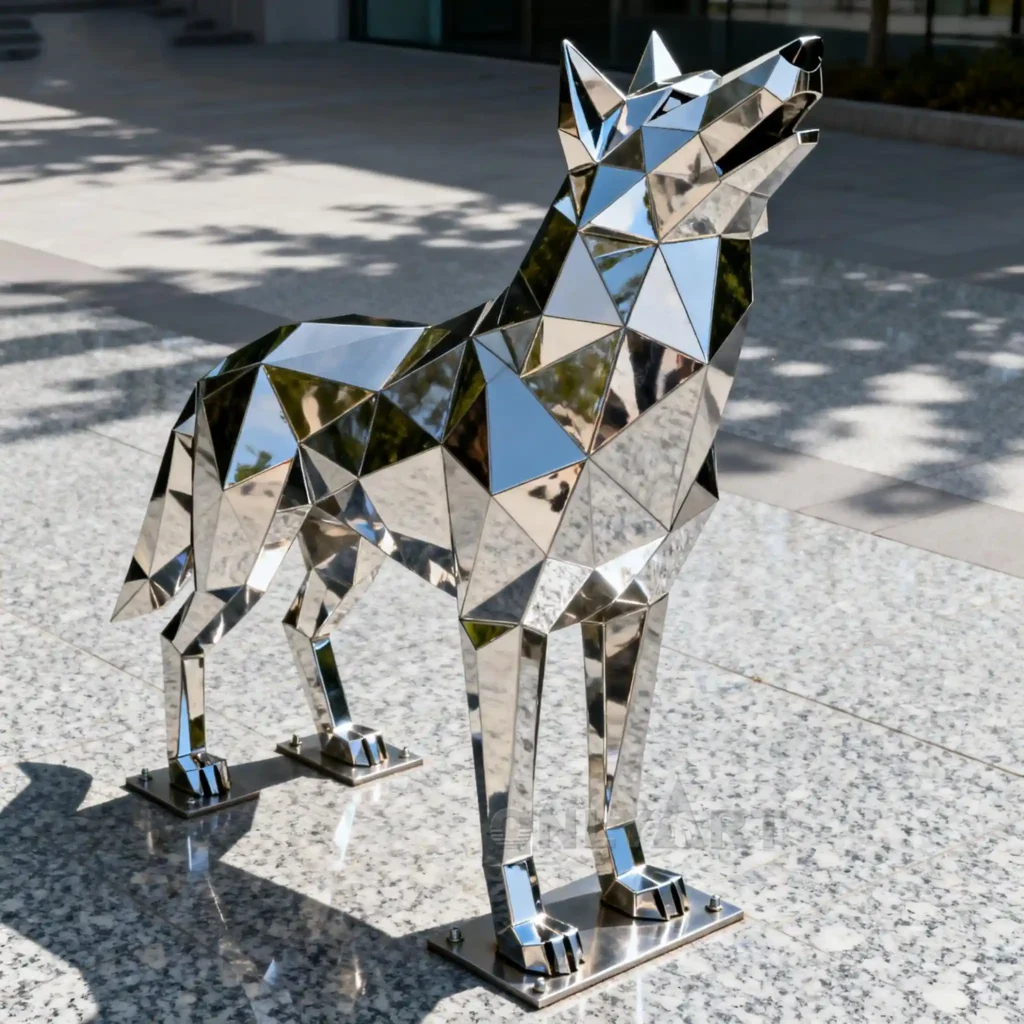 Metal Wolf Howling Statue