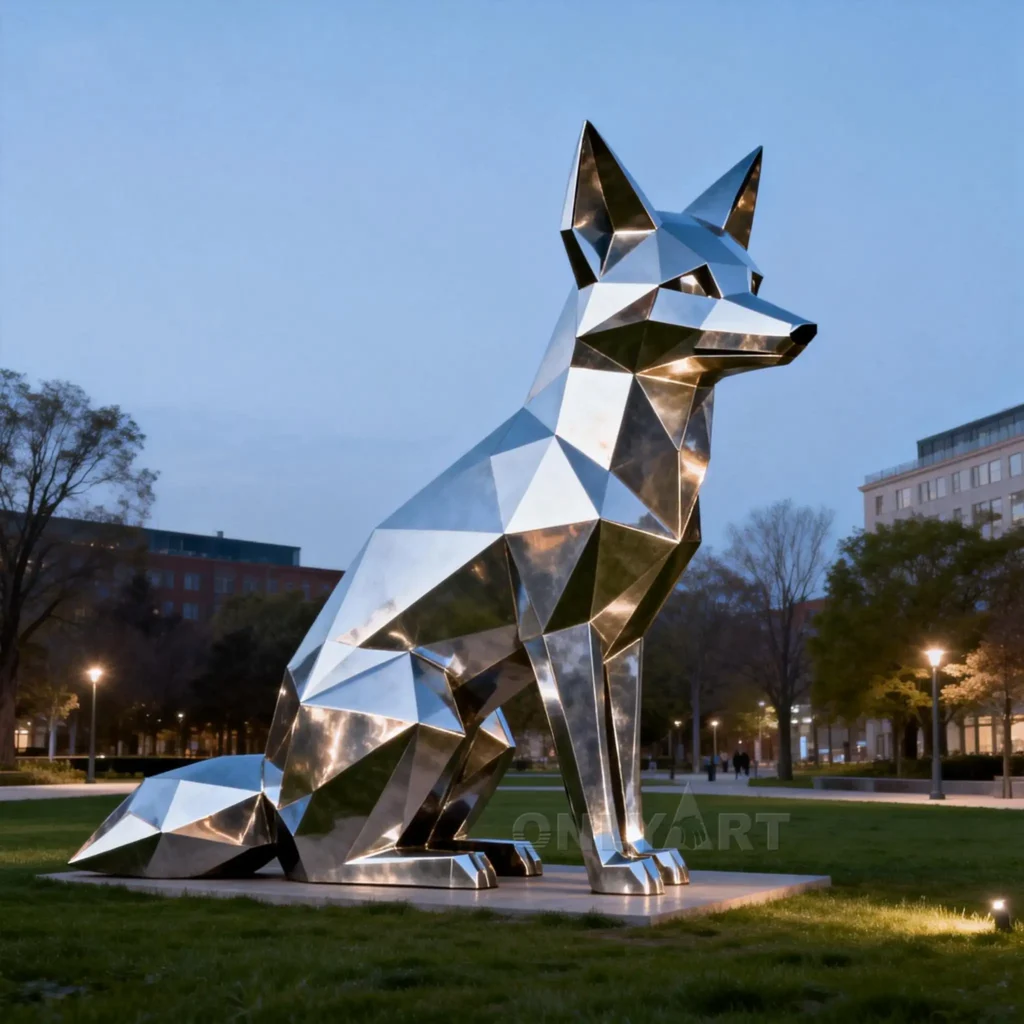 Sitting Geometric Fox Sculpture
