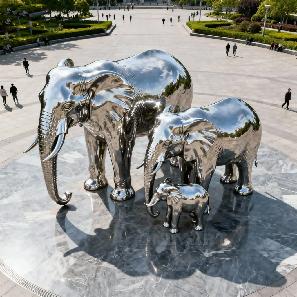 Stainless Steel Elephant Family Sculpture