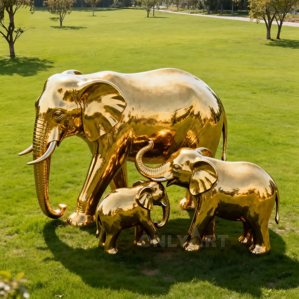 Stainless Steel Gold Elephant Family Statue