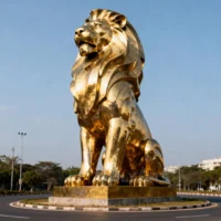 Stainless Steel Gold Lion Sculpture For Sale