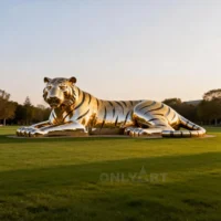 Stainless Steel Gold Lying Tiger Sculpture