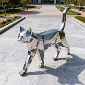 Stainless Steel Large Geometric 3d Cat Sculpture