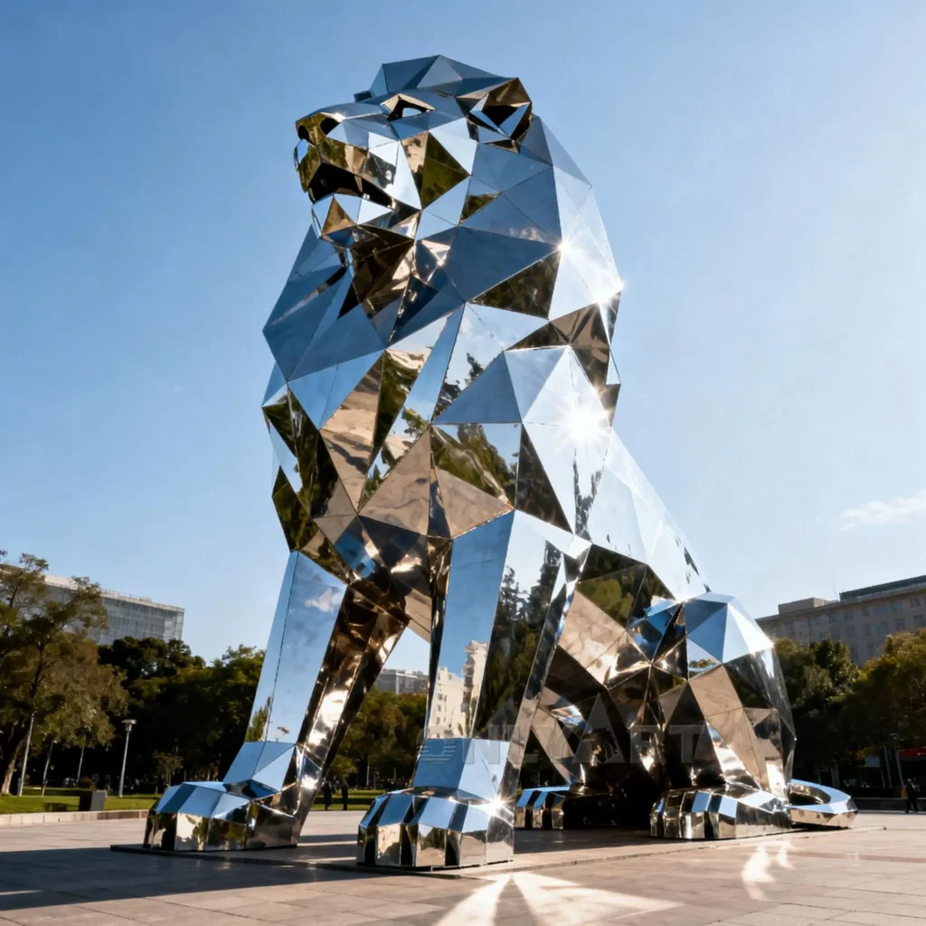 Stainless Steel Large Geometric Lion Statue