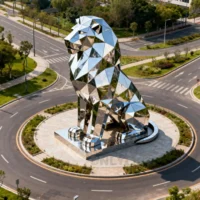 Stainless Steel Large Guardian Lion Statue