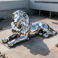 Stainless Steel Lion Statues Outside House