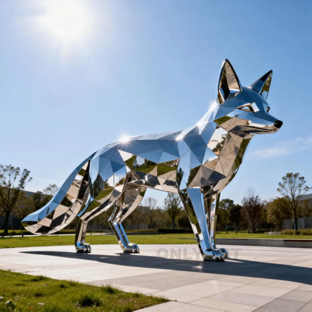 Stainless Steel Metal Fox Sculpture