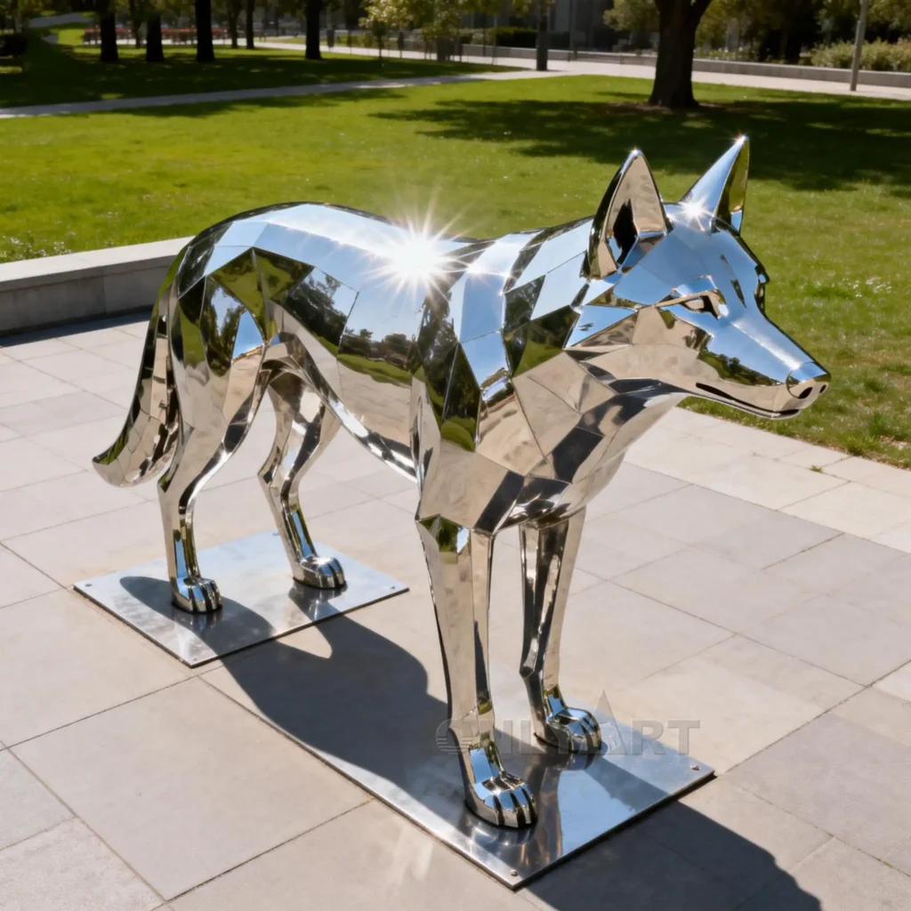 Stainless Steel Metal Wolf Sculpture