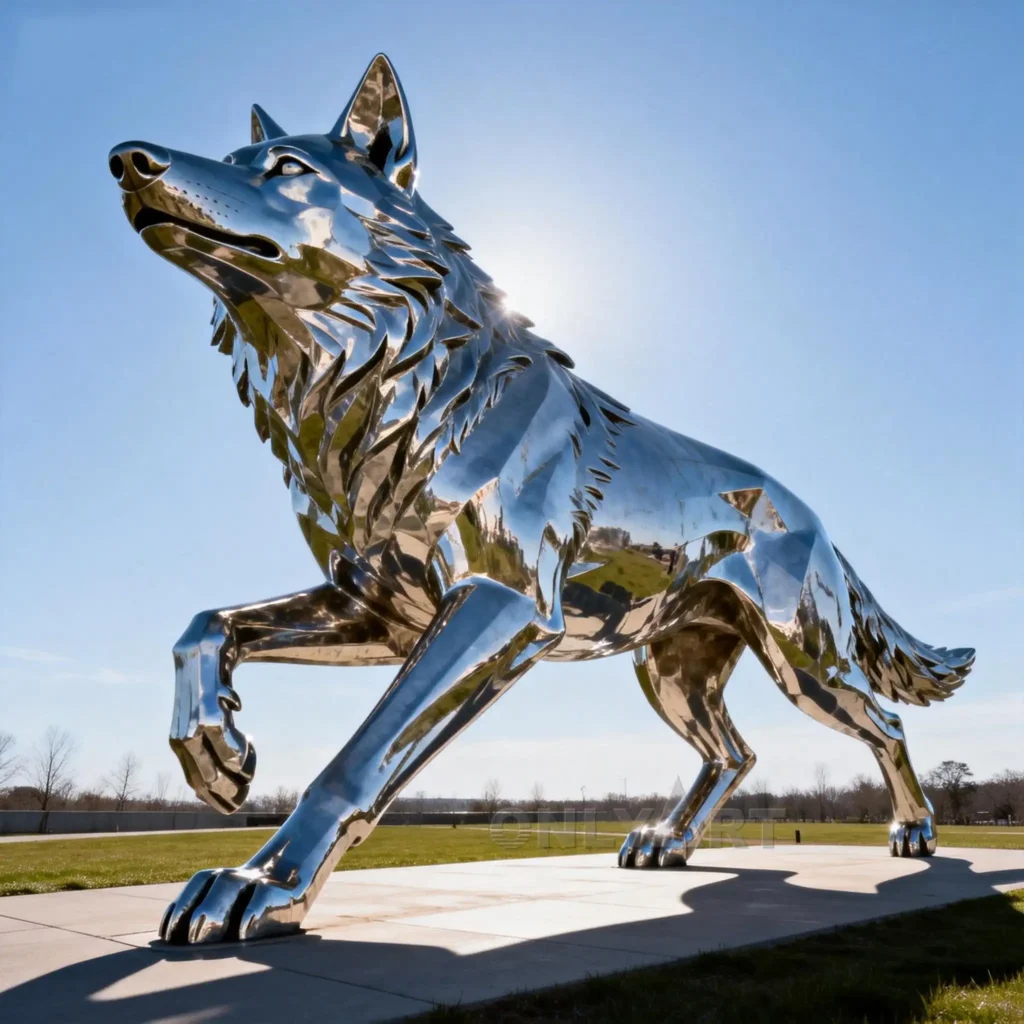 Stainless Steel Metal Wolf Statue