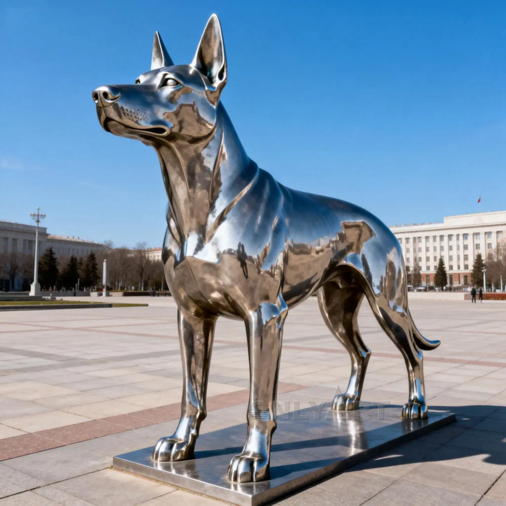 Stainless Steel Metal Wolfhound Sculpture