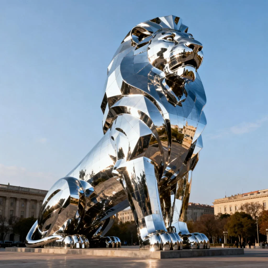 Stainless Steel Sitting Lion Statue